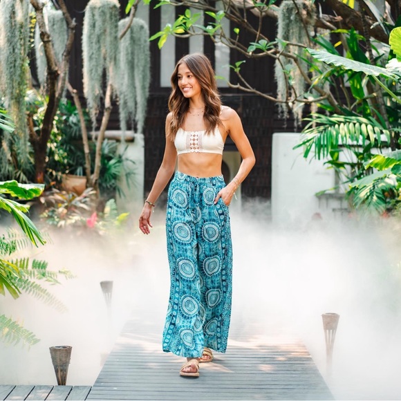 Lotus&Luna Wide Leg Mandala Beach Vacay Pocket Harem Lounge Pants w/pockets EUC - Picture 6 of 14